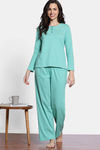 Zivame The Weekender Knit Cotton Pyjama Set - Ocean Floor — thumbnail 2